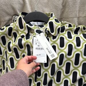 NWT Zara Green and Black Patterned Shirt